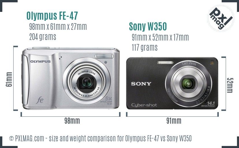 Olympus FE-47 vs Sony W350 size comparison