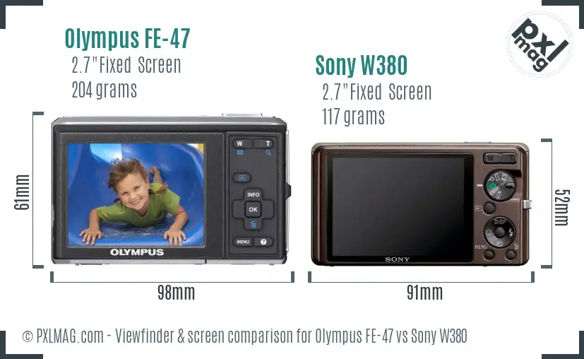 Olympus FE-47 vs Sony W380 Screen and Viewfinder comparison