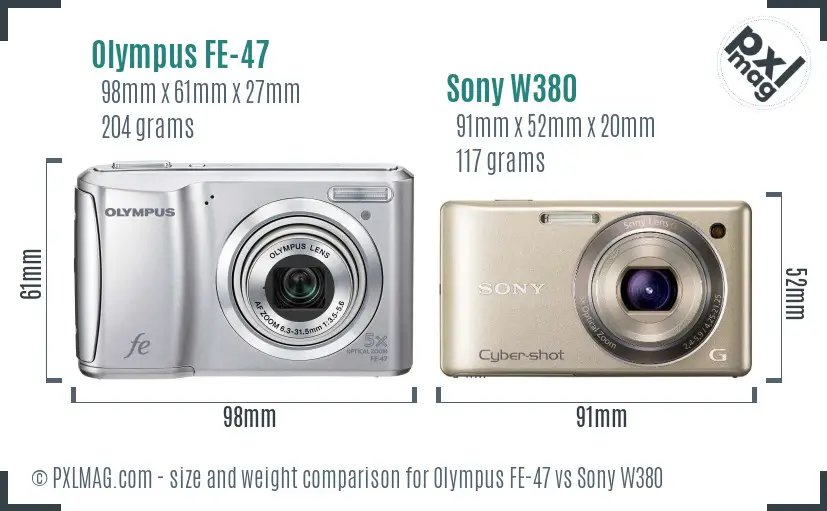 Olympus FE-47 vs Sony W380 size comparison