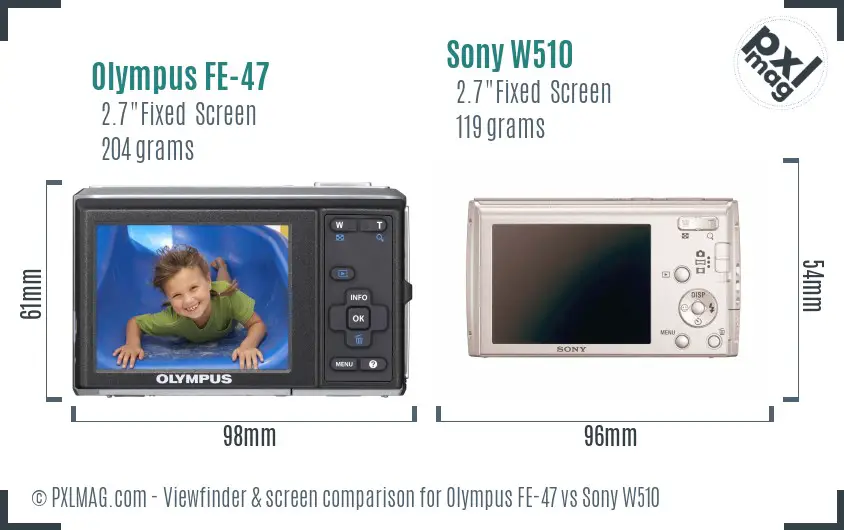 Olympus FE-47 vs Sony W510 Screen and Viewfinder comparison