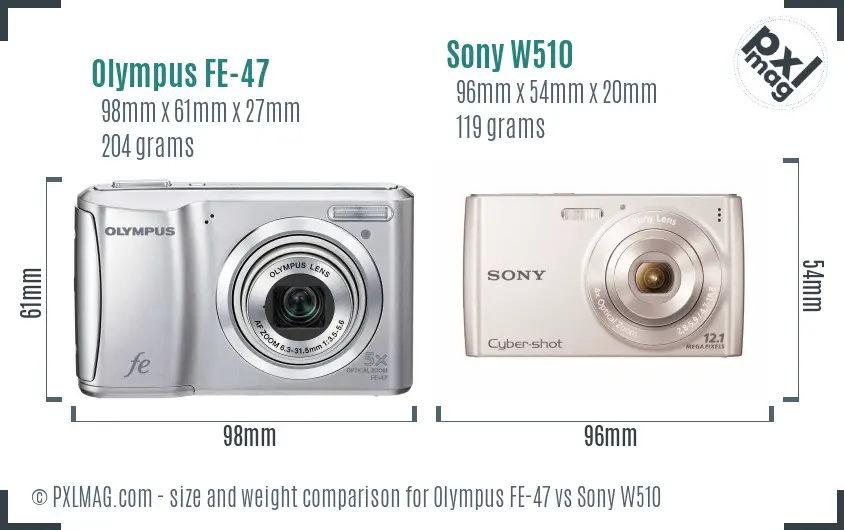 Olympus FE-47 vs Sony W510 size comparison