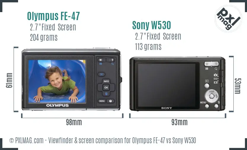 Olympus FE-47 vs Sony W530 Screen and Viewfinder comparison