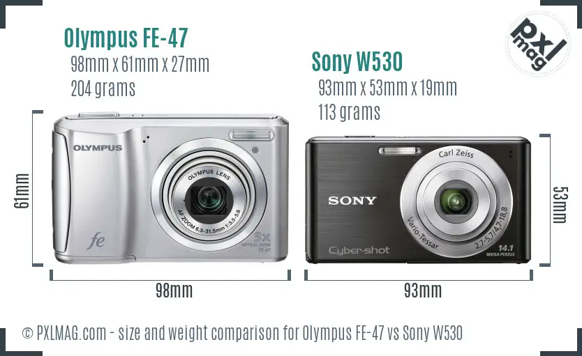 Olympus FE-47 vs Sony W530 size comparison