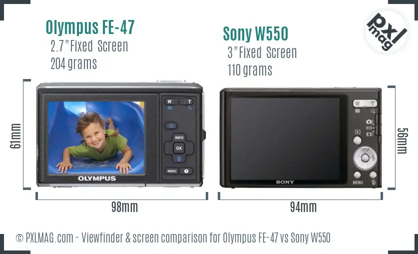 Olympus FE-47 vs Sony W550 Screen and Viewfinder comparison