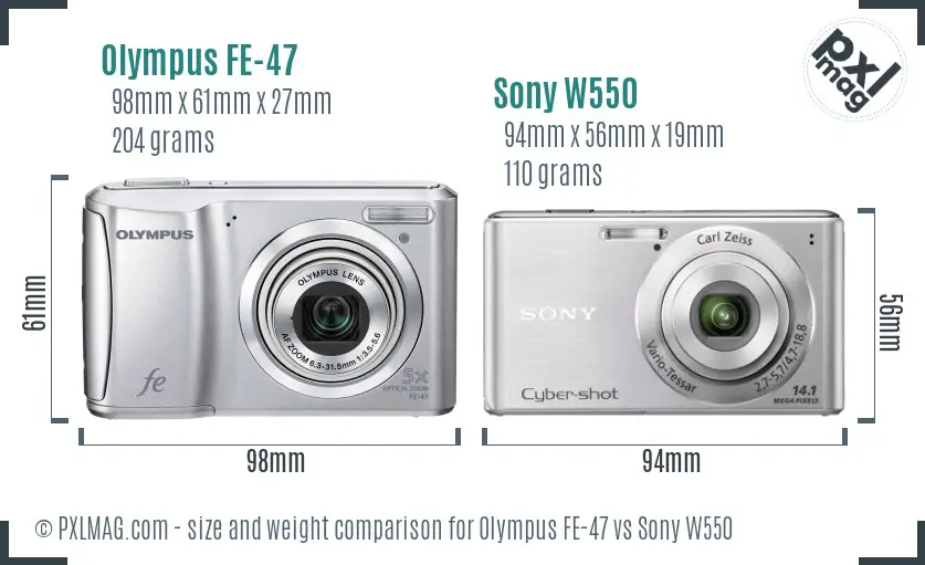 Olympus FE-47 vs Sony W550 size comparison