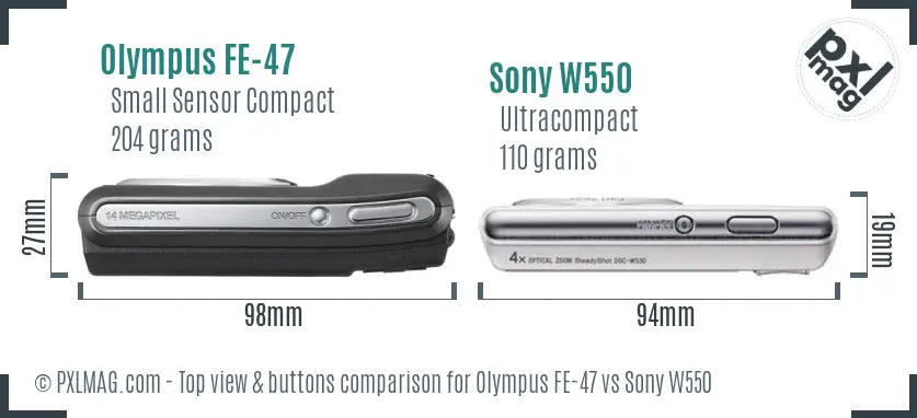 Olympus FE-47 vs Sony W550 top view buttons comparison
