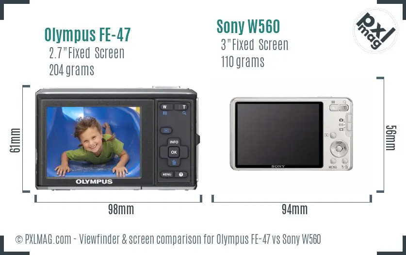 Olympus FE-47 vs Sony W560 Screen and Viewfinder comparison