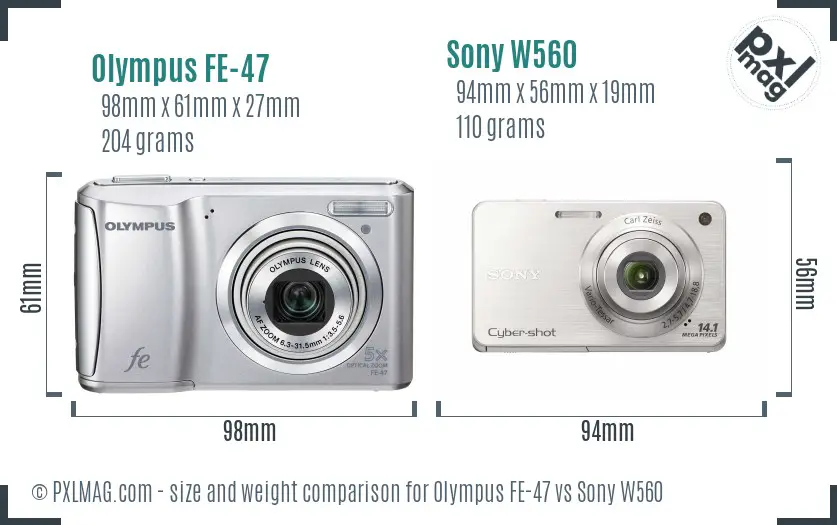 Olympus FE-47 vs Sony W560 size comparison