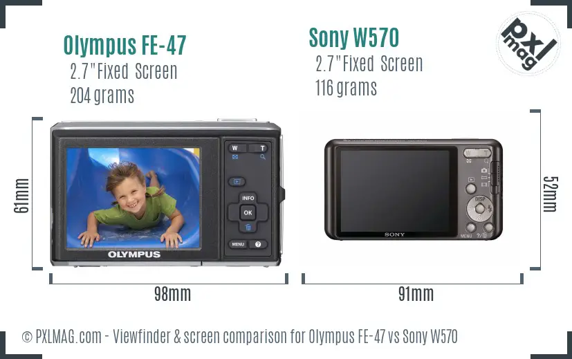 Olympus FE-47 vs Sony W570 Screen and Viewfinder comparison