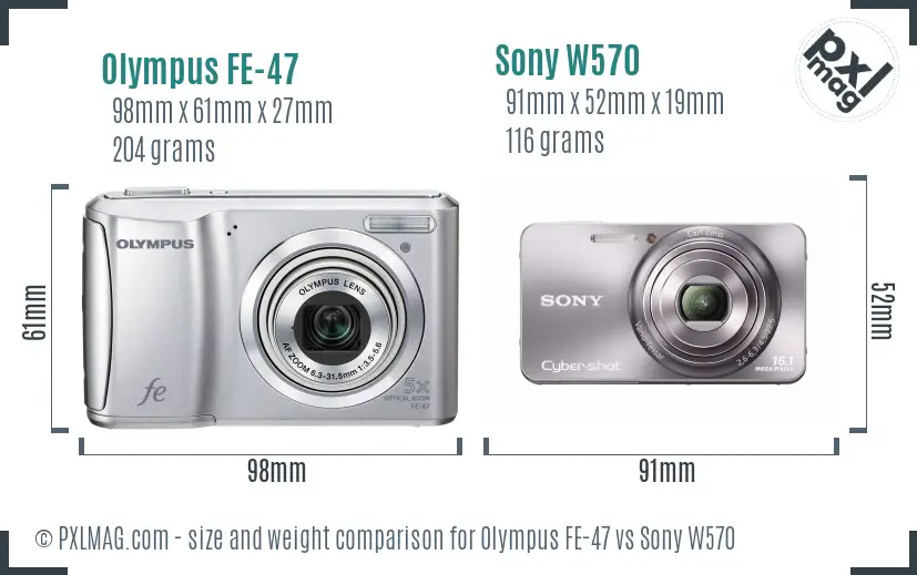 Olympus FE-47 vs Sony W570 size comparison
