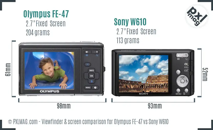 Olympus FE-47 vs Sony W610 Screen and Viewfinder comparison