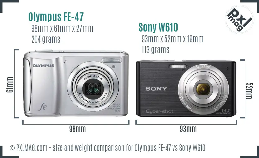 Olympus FE-47 vs Sony W610 size comparison