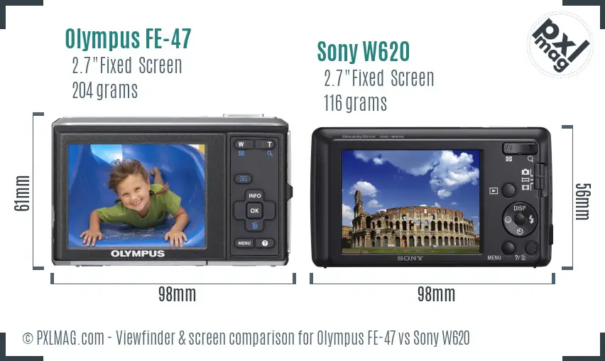 Olympus FE-47 vs Sony W620 Screen and Viewfinder comparison