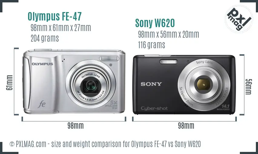 Olympus FE-47 vs Sony W620 size comparison