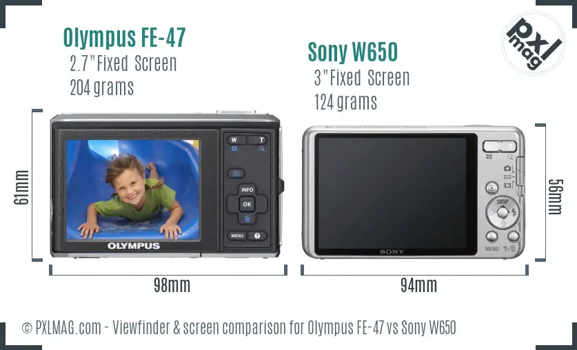 Olympus FE-47 vs Sony W650 Screen and Viewfinder comparison