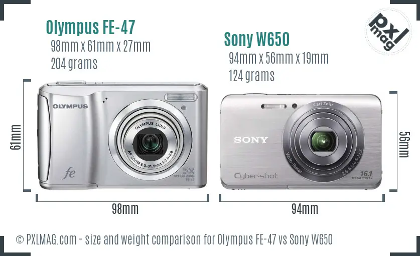 Olympus FE-47 vs Sony W650 size comparison