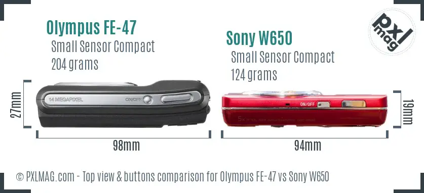 Olympus FE-47 vs Sony W650 top view buttons comparison