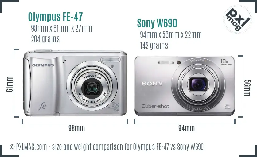 Olympus FE-47 vs Sony W690 size comparison