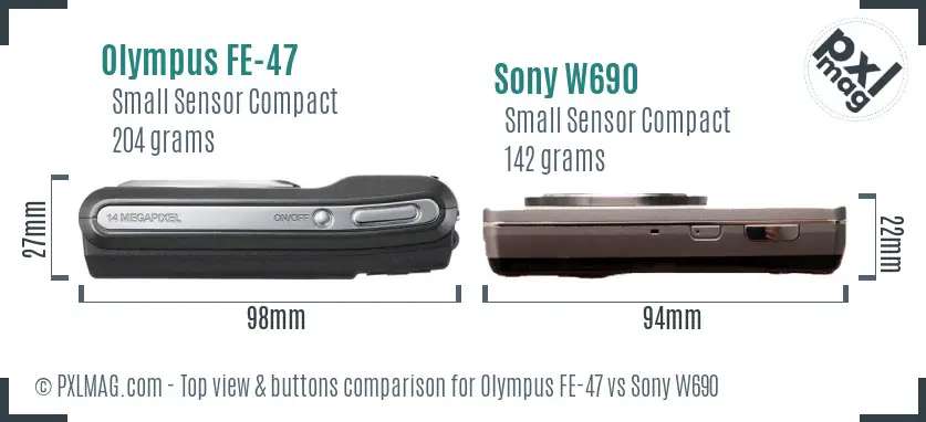 Olympus FE-47 vs Sony W690 top view buttons comparison