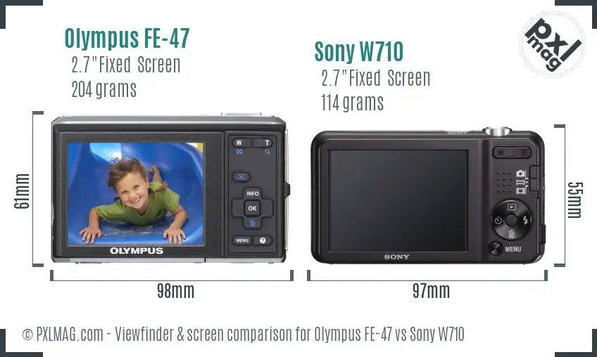 Olympus FE-47 vs Sony W710 Screen and Viewfinder comparison