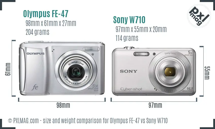 Olympus FE-47 vs Sony W710 size comparison