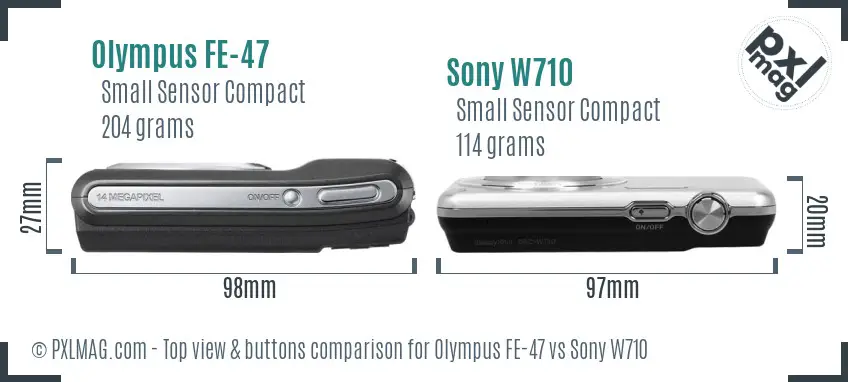 Olympus FE-47 vs Sony W710 top view buttons comparison