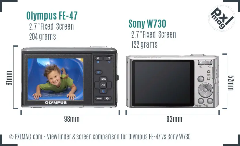 Olympus FE-47 vs Sony W730 Screen and Viewfinder comparison