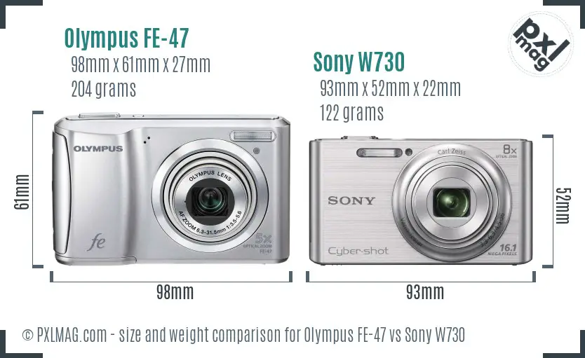 Olympus FE-47 vs Sony W730 size comparison