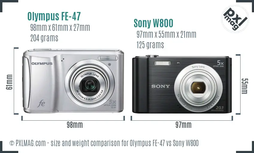 Olympus FE-47 vs Sony W800 size comparison