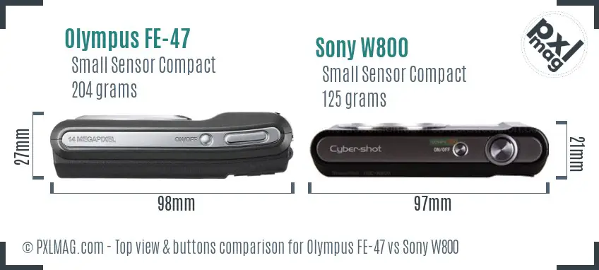 Olympus FE-47 vs Sony W800 top view buttons comparison