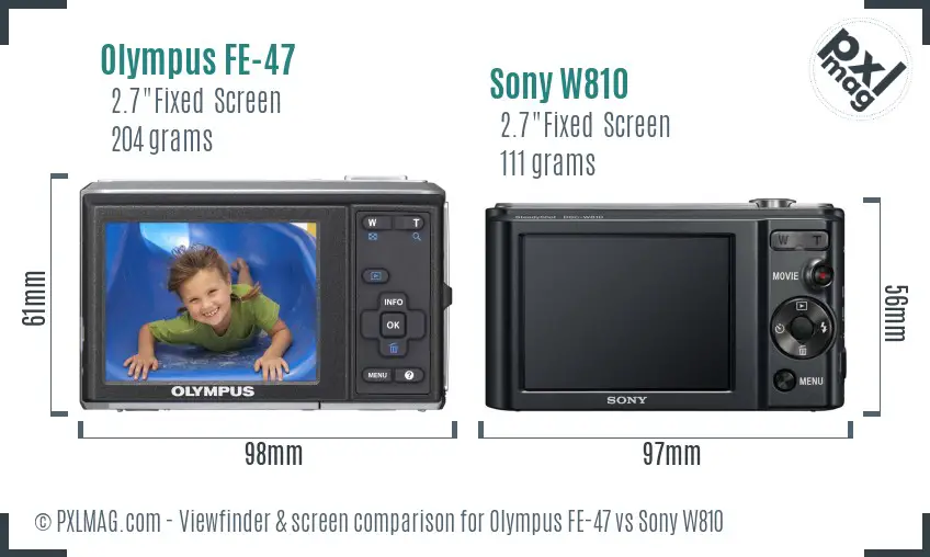 Olympus FE-47 vs Sony W810 Screen and Viewfinder comparison