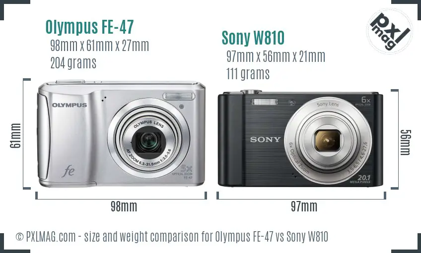 Olympus FE-47 vs Sony W810 size comparison