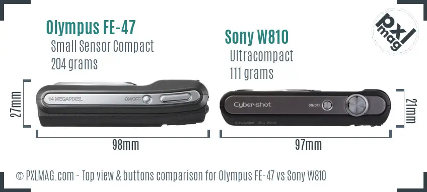 Olympus FE-47 vs Sony W810 top view buttons comparison