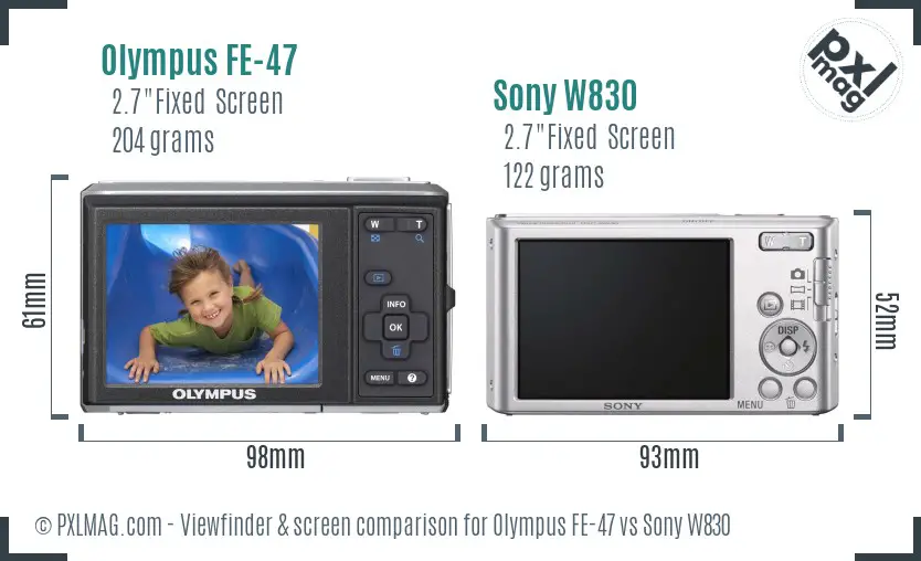 Olympus FE-47 vs Sony W830 Screen and Viewfinder comparison