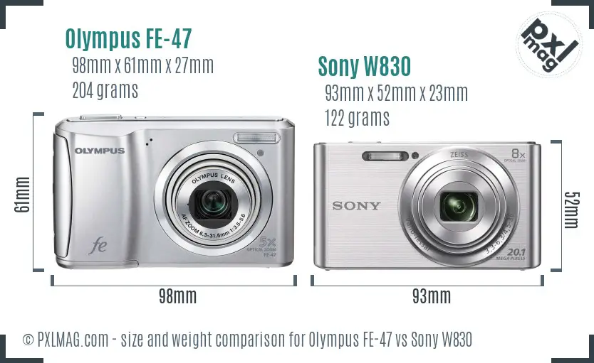 Olympus FE-47 vs Sony W830 size comparison