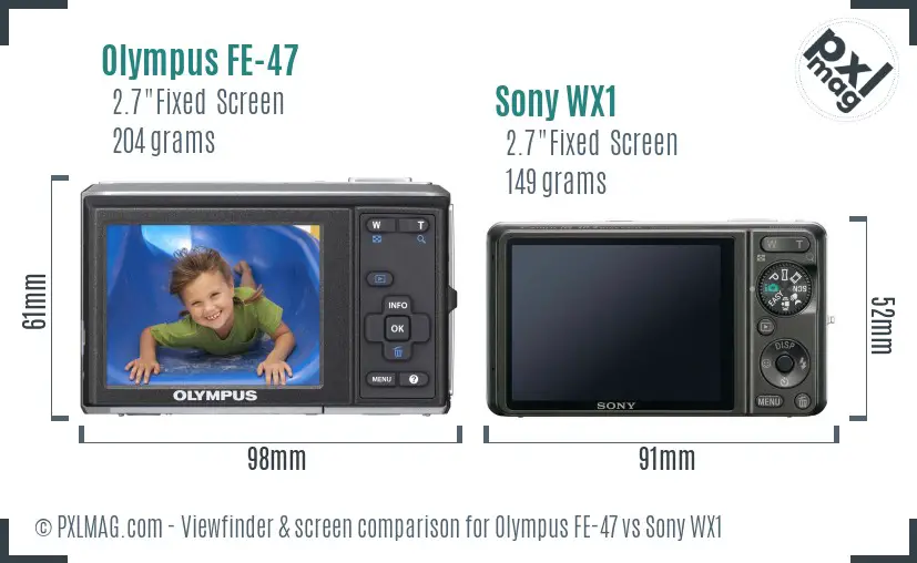 Olympus FE-47 vs Sony WX1 Screen and Viewfinder comparison