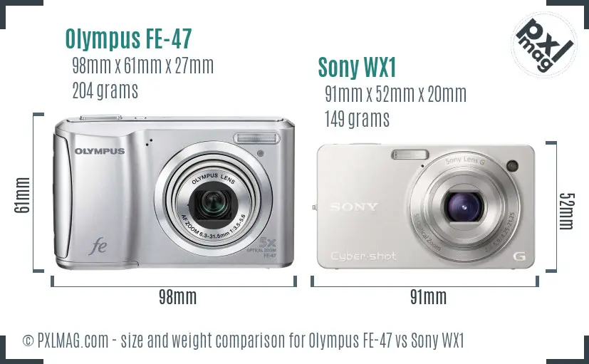 Olympus FE-47 vs Sony WX1 size comparison