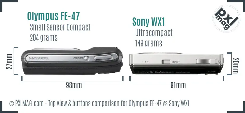 Olympus FE-47 vs Sony WX1 top view buttons comparison