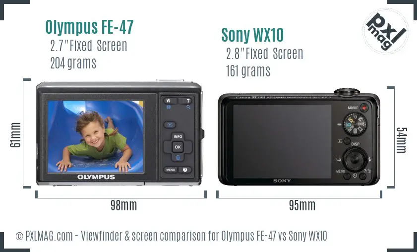 Olympus FE-47 vs Sony WX10 Screen and Viewfinder comparison