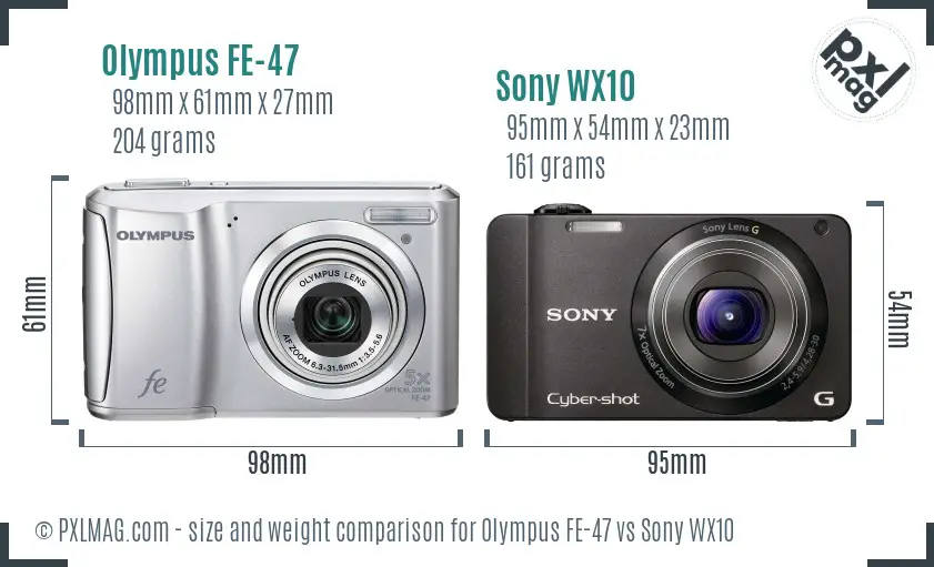 Olympus FE-47 vs Sony WX10 size comparison
