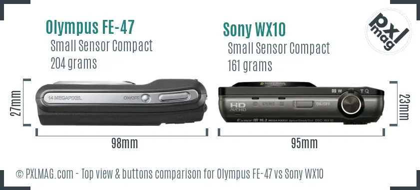 Olympus FE-47 vs Sony WX10 top view buttons comparison