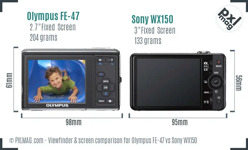 Olympus FE-47 vs Sony WX150 Screen and Viewfinder comparison