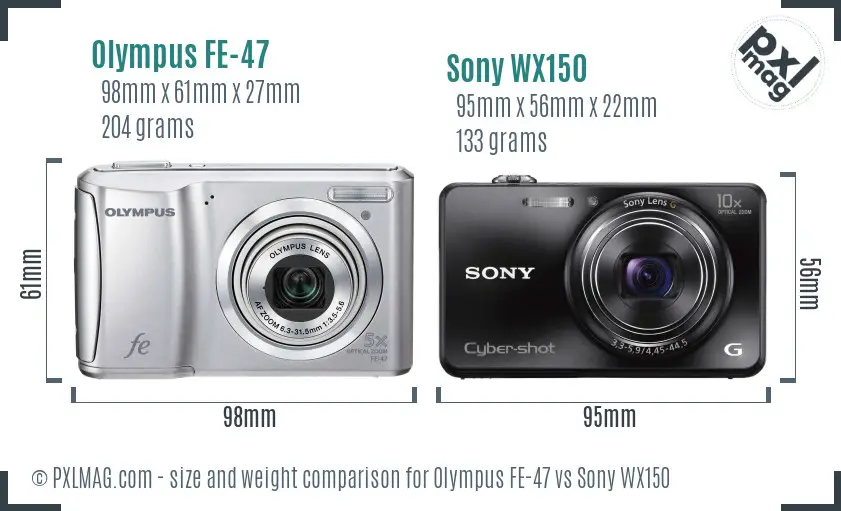 Olympus FE-47 vs Sony WX150 size comparison
