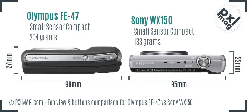 Olympus FE-47 vs Sony WX150 top view buttons comparison