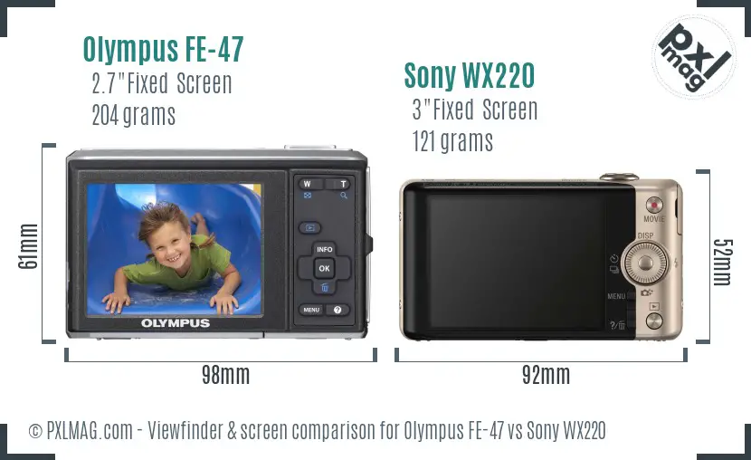 Olympus FE-47 vs Sony WX220 Screen and Viewfinder comparison