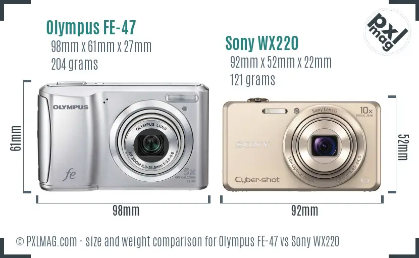 Olympus FE-47 vs Sony WX220 size comparison