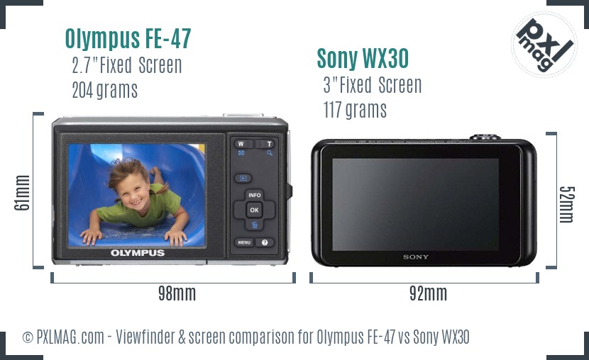 Olympus FE-47 vs Sony WX30 Screen and Viewfinder comparison