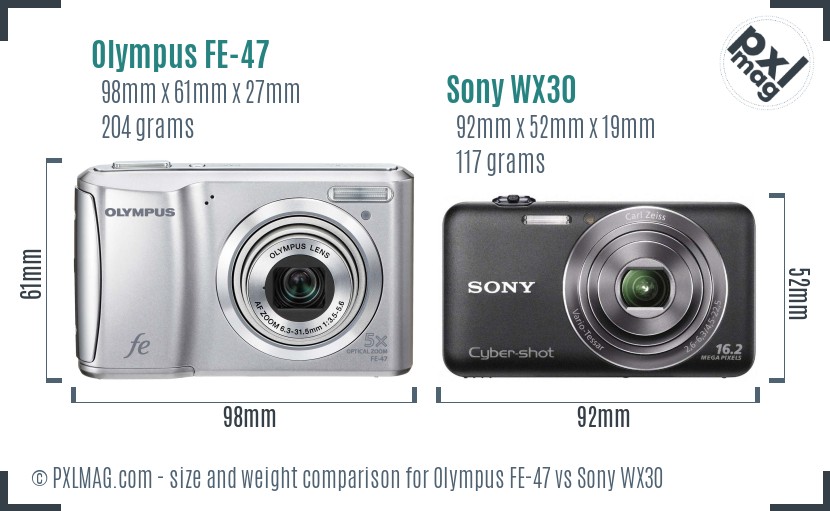 Olympus FE-47 vs Sony WX30 size comparison