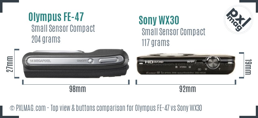 Olympus FE-47 vs Sony WX30 top view buttons comparison