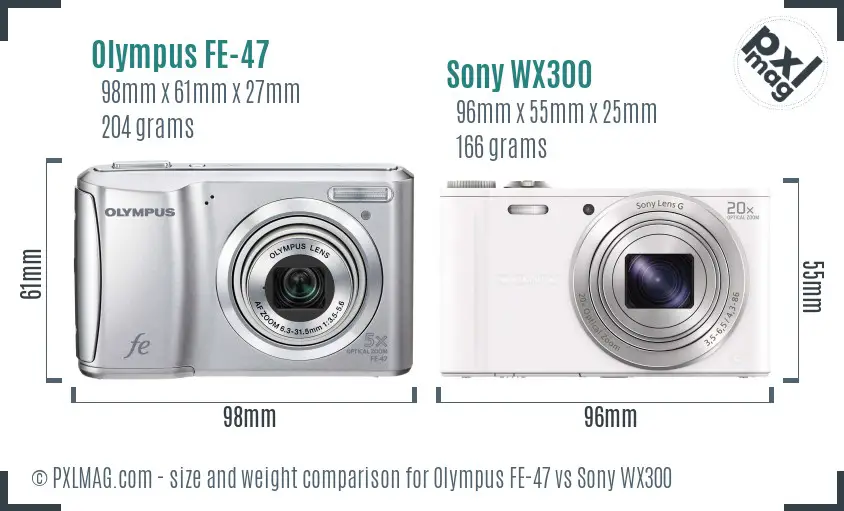 Olympus FE-47 vs Sony WX300 size comparison